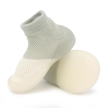 Imagem de icosylify Sapatos de primeira caminhada para bebês meninos e meninas, antiderrapante, sola macia, meias infantis, Verde, 12-18 Meses