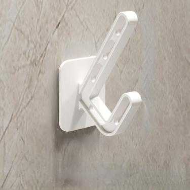 Imagem de Cabideiro de parede resistente à prova d'água, ganchos de parede para casacos, gancho duplo de plástico, para chapéu, toalha, roupões (1 peça), branco