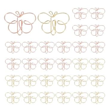 Imagem de Clipe de papel fofo, 30 peças de clipe de papel em forma de borboleta clipes de metal engraçados para agenda, suprimentos de escritório em casa, organização de arquivos, decoração de casamento, ouro