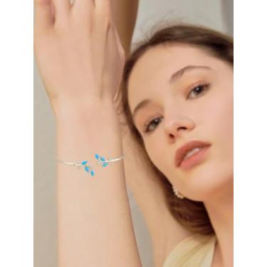 Imagem de 1 pulseira de punho para decoração de folhas, micro pavê de latão com zircônia cúbica aberta, conjunto de pulseiras empilháveis, joias da moda para mulheres, presentes elegantes, diâmetro interno: 6,5