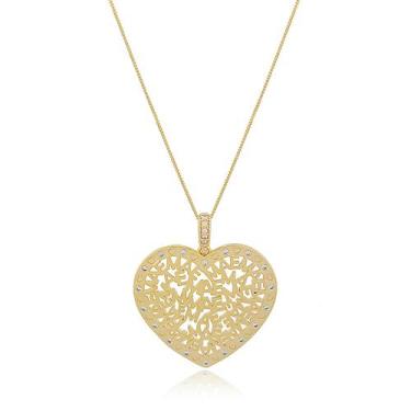 Imagem de Colar Coração Mae Pedras Zirconias Semi Joia Banhado Ouro 18k - Stella