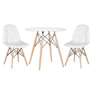 Imagem de Loft7, Kit Mesa Eames Eiffel 80 cm branco + 2 cadeiras estofadas Eames Botonê branco