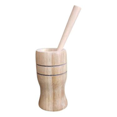 Imagem de 5X Pilão De Madeira Com Socador Amassador De Alho 10Cm