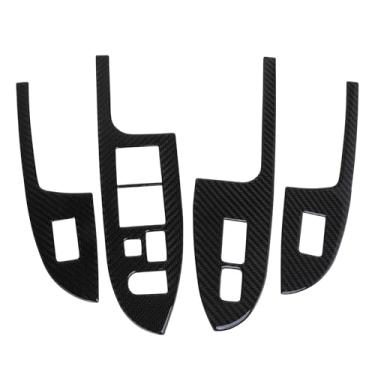 Imagem de TUCKBOLD Tampa de painel de interruptor de elevação de janela para Honda Accord 2003-2007 adesivo de botão de controle de janela de porta de carro dianteiro traseiro de fibra de carbono preto