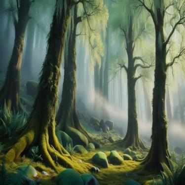 Imagem de Quadro Decorativo Paisagem Florestal Árvores Altas Luz Suave - Arte para Parede 40x40cm