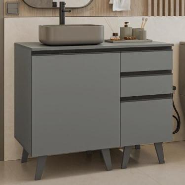 Imagem de Gabinete para Banheiro 100cm 1 Porta 3 Gavetas Nice Madesa 04, Cinza