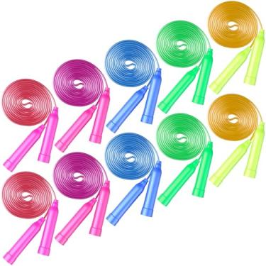 Imagem de Wlilupah 10 cordas coloridas de pular para crianças com alças de plástico, presente para crianças, corda de pular ajustável de 2 metros para exercícios ao ar livre, equipamento de festa