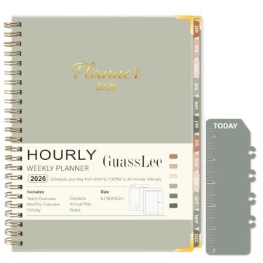 Imagem de GuassLee Agenda 2026, agenda semanal e mensal de janeiro de 2025 a dezembro de 2026, agenda diária de trabalho e vida com horários, organizador de agenda A5 para escritório escolar, verde pastel, 21,3