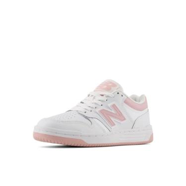 Imagem de New Balance Tênis infantil unissex 480 V1 com cadarço, Branco/Orb Pink, 6.5 Big Kid