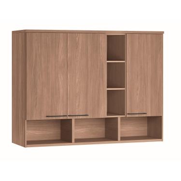 Imagem de Armário Módulo Aéreo Santos Andirá Toledo Ponte 3 Portas 6 Prateleiras Iluminação LED 146cm Wood