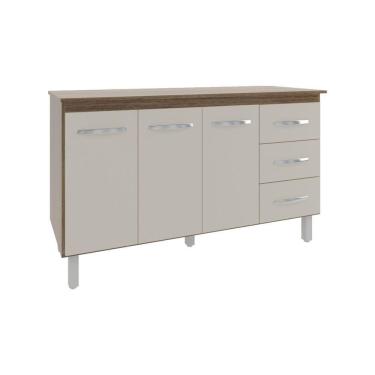 Imagem de Armário Cozinha Gabinete De Pia 160 Cm Estela Savana Off White E Tampo Tampão 160 Cm Mobília Decor Savana