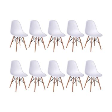 Imagem de Conjunto com 10 Cadeiras DKR Eames Branco e Madeira