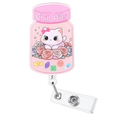 Imagem de Carretel de crachá engraçado de farmácia, suporte retrátil para crachá de identificação de gato fofo, clipe de crachá para RN CNA CRNA enfermeira psiquiátrica farmacêutica e estudante de médico