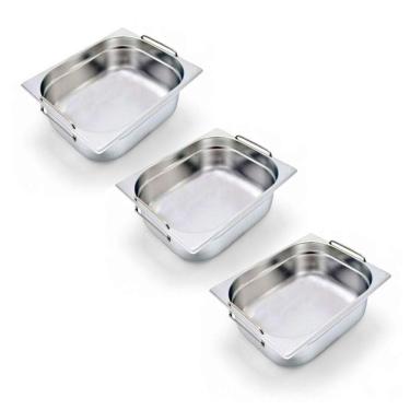 Imagem de Kit 3 Cubas Gastronômica Inox Gn 1/2 150mm Com Alça Prateada