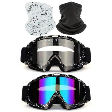 Imagem de immoono Conjunto de 4 peças, óculos de proteção para motocicleta com cobertura facial, quadriciclo, motocross, óculos off-road para adultos, homens, mulheres, jovens, mármore, preto