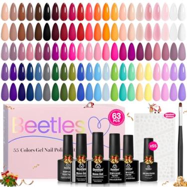 Imagem de beetles Gel Polish Conjunto De Esmaltes Em Com 63 Peças - Kit 55 Cores, 5 Frascos Base E Acabamento Fosco Brilhante, Coleção Soak Off Rosa, Verde, Azul Vermelho, Presentes Para Mulheres Meninas