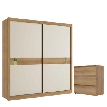 Imagem de Guarda Roupa Casal Copenhagen 2 Portas Capuccino Off White Cacau Flex E Cômoda Gaveteiro Condessa Capuccino - Thb