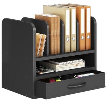 Imagem de NiOffice Organizador de arquivos de mesa para casa, escritório, escola, moldura de madeira, solução de armazenamento de mesa para material de escritório, documentos, papéis, pastas e artigos de