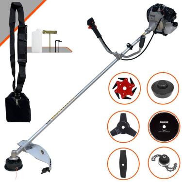Imagem de Roçadeira Multifuncional Toyama TBC43H À Gasolina 2T 43cc 12000rpm 1,7HP 6 Opções de Corte Com Facas 2 Pontas, 3 Pontas, 6 Pontas, 80 Dentes e Trimmer