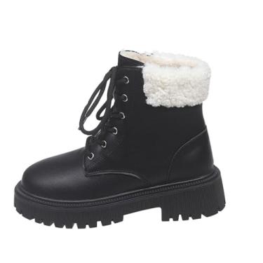 Imagem de Botas femininas de cano curto com cadarço e zíper lateral para uso casual de inverno em lazer ao ar livre, Preto, 38
