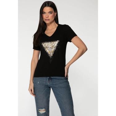 Imagem de Camiseta Logo Animal Print Hotfix Preto-Feminino