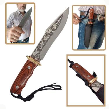 Imagem de Faca Inox Cabo De Madeira Lamina Desenho Fulltang Churrasco