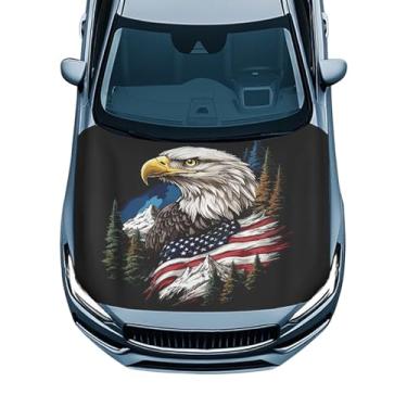 Imagem de Gearider Capa de capô dianteiro de carro águia bandeira americana cobertura capô automotivo cobertor acessórios de veículo decoração exterior ajuste universal para a maioria dos sedãs pequenos SUV