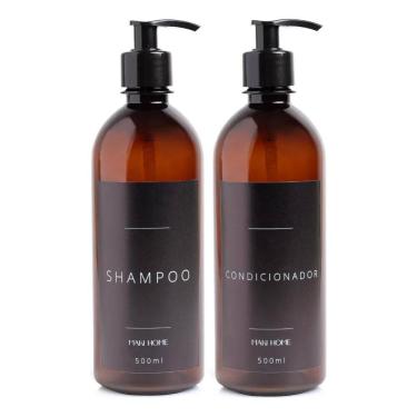 Imagem de 2X Kit Banheiro Frasco Âmbar Shampoo Condicionador Black 500