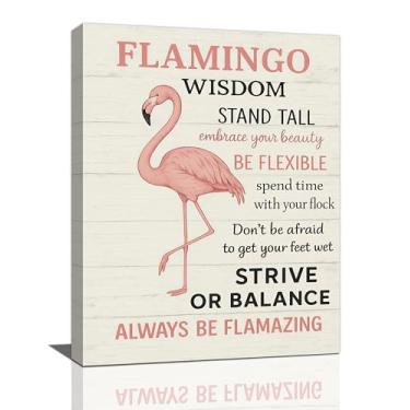 Imagem de Decoração de flamingo rosa arte de parede imagens de sabedoria de flamingo citações inspiradoras impressão em tela pintura arte animal decoração para banheiro quarto sala de estar emoldurado meninas