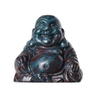 Imagem de Hxswkk Estátua de Buda Feliz de Cristal de 5 cm Esculpida à Mão Estatuetas Feng Shui Rindo para Boa Sorte, Riqueza, Felicidade, Decoração de Casa Presentes (Jaspe Oceano, 5 cm)