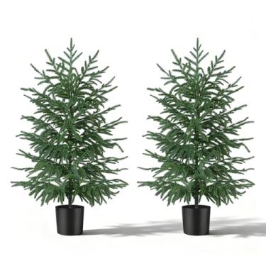 Imagem de Pinheiro norfolk artificial de 1,5 m, 2 peças, árvore de Natal artificial, vasos de plantas artificiais para varanda frontal, decoração de Natal, ambientes internos e externos