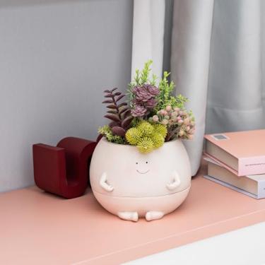 Imagem de Vaso de plantador de rosto sorridente com orifício de drenagem, vasos fofos de resina para suculentas e cactos | Vasos decorativos internos e externos para uso interno com drenagem | Dia das Mães