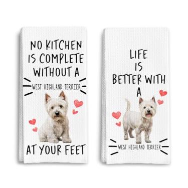Imagem de Qpenm West Highland Terrier presentes toalhas de cozinha, presentes para cães Westie, amante de cães, mãe, pai, dono, presente, prato decorativo, chá, toalhas de mão para cozinha, 40 x 61 cm, conjunto