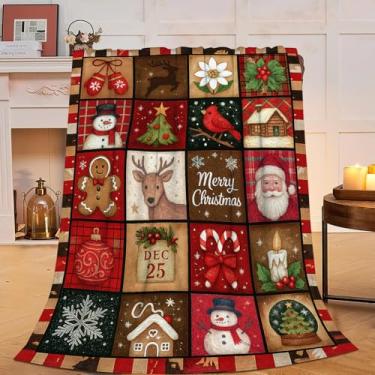 Imagem de Cobertor de Natal, supermacio, quente, fofo, flanela, boneco de neve, Papai Noel, cobertor aconchegante de pelúcia felpudo, cobertores de cama presentes para mulheres, crianças, meninos, meninas