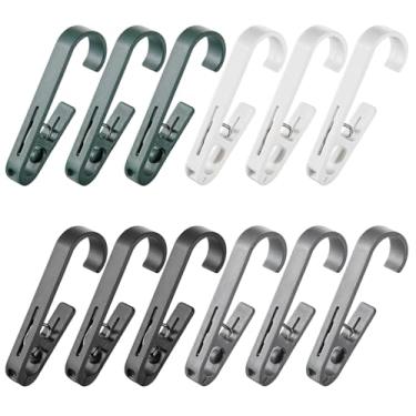 Imagem de Pacote com 12 ganchos grandes de plástico para cortina de chuveiro, clipes resistentes para lavanderia de banheiro