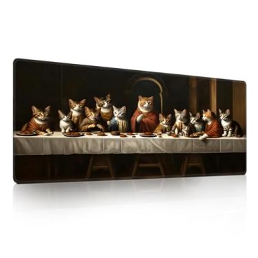 Imagem de Tapete de rato artístico da última ceia, gatos adoráveis em cenário religioso - Tapete de mesa antiderrapante grande para escritório, PC, laptop - 80 x 30 cm x 3 mm