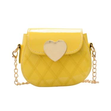 Imagem de XMHRUYI Bolsa tiracolo brilhante em forma de coração, bolsa pequena de ombro único de corrente fofa para meninas, carteira feminina, Amarelo, Bolsa transversal brilhante em forma de coração