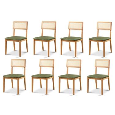Imagem de Kit 8 Cadeiras de Jantar com Encosto de Telinha Ava Verde/Marrom