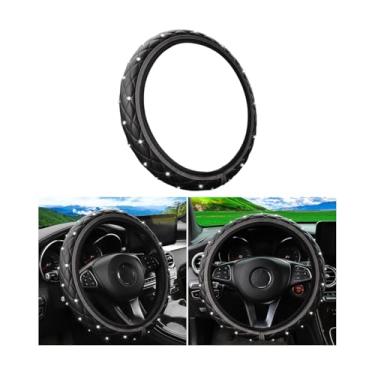 Imagem de Sandfren Capa de volante de carro brilhante, protetor de volante antiderrapante de couro elástico com strass de cristal de 37-38 cm, acessórios de decoração de interiores automotivos, universal para
