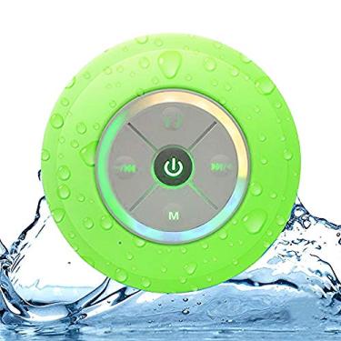 Imagem de Alto-falante de chuveiro sem fio BT IPX4 portátil com luz LED rádio FM som estéreo MIC integrado copo sucção suporte para chamadas mãos-livres cartão TF piscina praia casa festa viagem ao ar livre