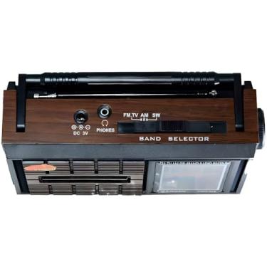 Imagem de Rádio Portátil Vintage 4 Bandas AM/FM/TV/SW, Marrom, Alto-Falante HI-FI, Antena Telescópica, Entrada para Fone, 18x11x6cm, Bivolt e Bateria