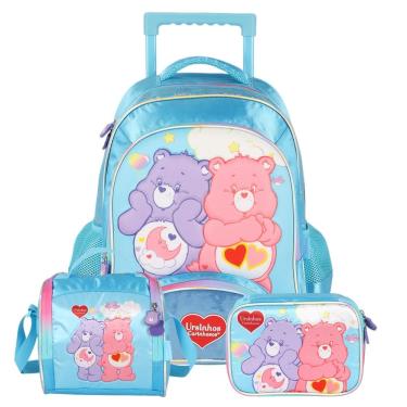 Imagem de Mochila Rodas Lancheira Térmica Estojo Ursinhos Carinhosos