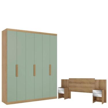Imagem de Guarda Roupa Casal Milan 6 Portas Capuccino Menta Acetinado E Cabeceira Formosa Glass Capuccino - Thb