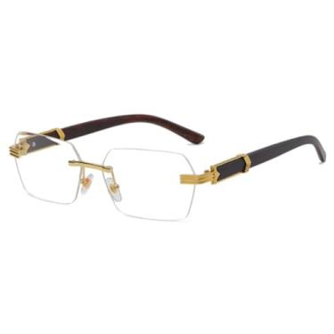 Imagem de Óculos de sol sem aro de luxo, feminino, masculino, vintage, popular, óculos de sol, armação de metal (transparente)