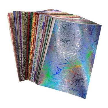 Imagem de A6 Papel de scrapbook texturizado com glitter, 50 folhas de cores sortidas, desenhos em relevo, papel de arte holográfica, cartões comemorativos faça você mesmo