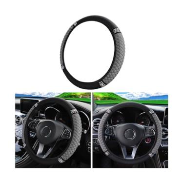 Imagem de Capa de volante brilhante, couro PU macio universal de 38 cm com strass coloridos, protetor de volante elástico de diamante de cristal, acessórios automotivos brilhantes para mulheres e meninas (cinza)