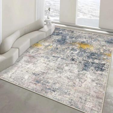 Imagem de Tapete abstrato com estampa de tinta lavada para sala de estar, quarto, área ampla, antiderrapante, lavável, decorativo para casa, tapete felpudo para porta de entrada (tapete pequeno de 60x90cm/
