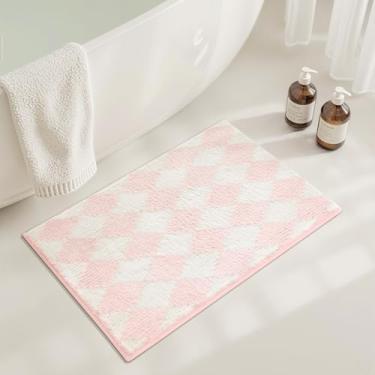 Imagem de GRANNY SAYS Tapetes de banheiro de diamante, 51 x 81 cm, tapetes de banho antiderrapantes para banheiro, tapete de banho de microfibra absorvente de pelúcia ultramacia, tapete lavável bonito para