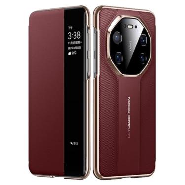 Imagem de HAOMRIYL Capa flip para Huawei Mate 80 Pro Max/80 Pro/80, Smart Clear View Window Slim Capa de couro com fecho magnético chapeamento à prova de choque, vermelho, 80 Pro Max