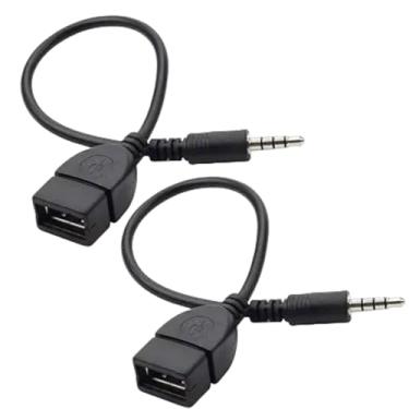 Imagem de BWESOO 2 peças de cabo adaptador USB para AUX preto, plugue auxiliar macho de 3,5 mm para USB 2.0 fêmea cabo adaptador conversor para porta auxiliar de carro 20 cm/8 polegadas de comprimento preto